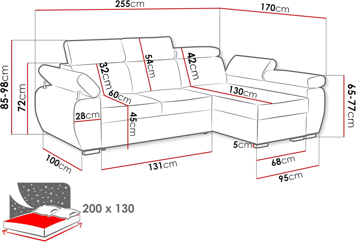 Mirjan24 Ecksofa Boston Mini, Eckcouch mit Schlaffunktion und Bettkasten, Polsterecke mit Einstellbare Kopfstützen, L-Sofa, Polstergarnitur, Wohnlandschaft (Kronos 22, Seite: Rechts, 2r+LC)