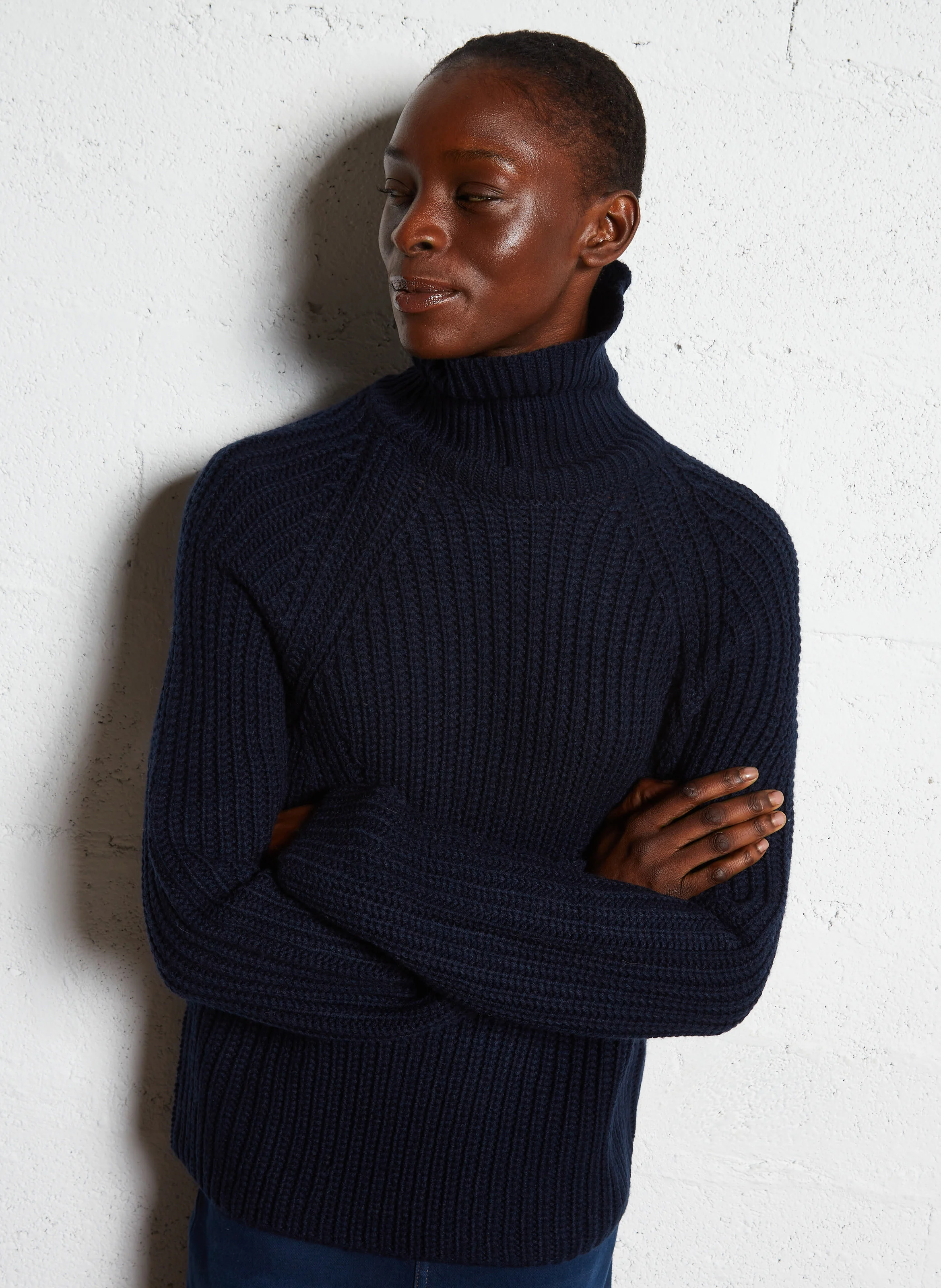 MADINIA - Pull col roulé en laine mélangée | Bleu
