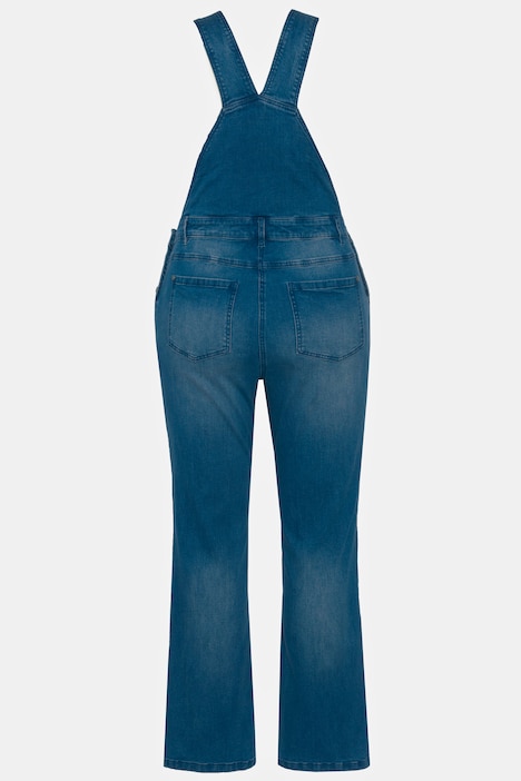 Jeans-Latzhose, ausgestelltes Bein, Destroy-Effekt