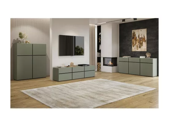 Buffet coloris vert sauge 180cm collection HAVANA. Bahut design avec 3 portes et 3 tiroirs.