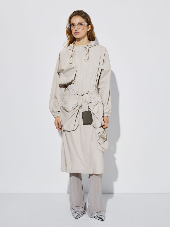 Parka com bolsos e capuz - Cinza