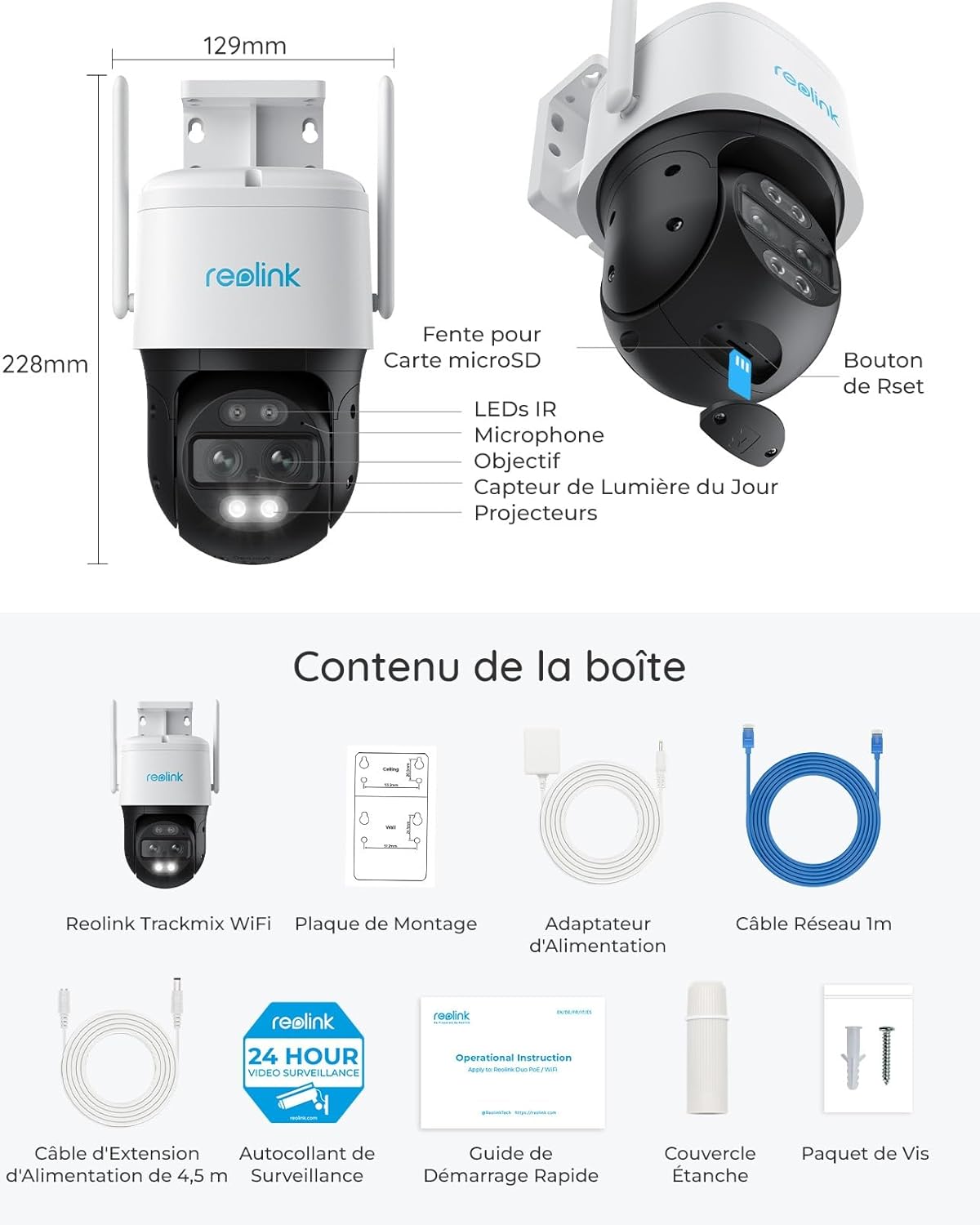 Reolink 4K PTZ Camera Surveillance WiFi Exterieure 2,4/5 GHz à Double Objectif Wi-FI 6 Zoom 6X