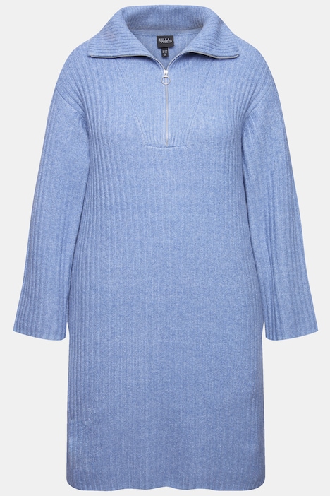 Strickkleid, A-Linie, Rippstrick, Troyerkragen, Langarm