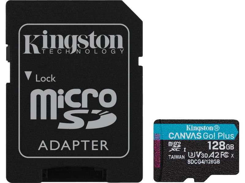 Kingston microSDXC-Karte Canvas Go! Plus 128 GB SD-Karte UHS-I U3, 200 MB/s / 90 MB/s, ‎Klasse 10