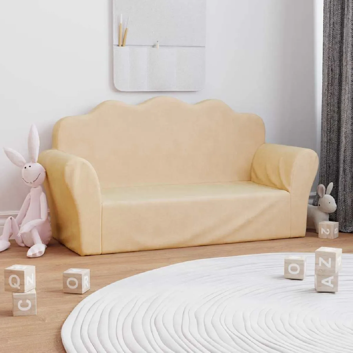 vidaXL Canapé enfants 2 places crème peluche douce