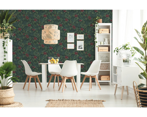 Vliesbehang 38028-1 Cuba Floral groen rood