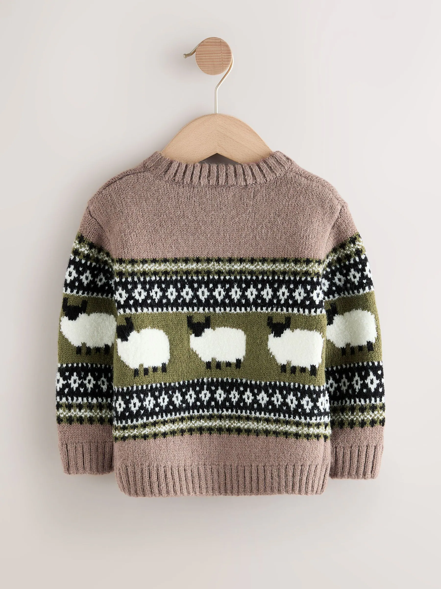Bruin Schaap - Gebreide trui met fairisle-motief en ronde hals (3mnd -7jr)