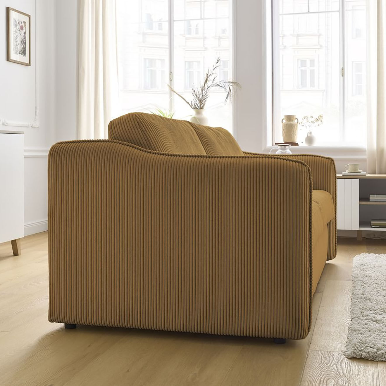 Bobochic Canapé droit convertible express en Velours côtelé 3 places Lenny jaune - 178x102x89 cm