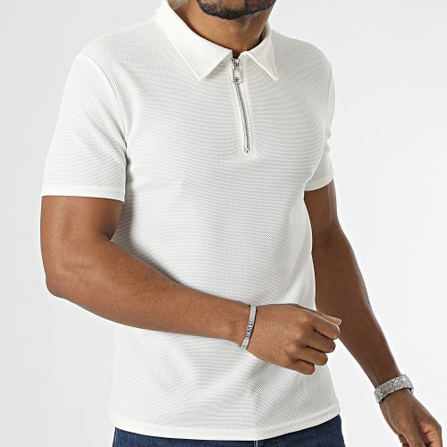 Polo Manches Courtes Col Zippé Blanc Cassé