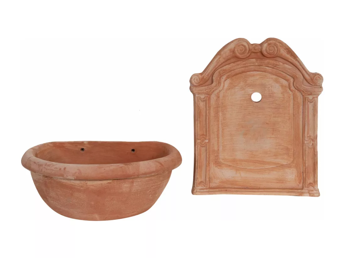 BISCOTTINI Fontaine Murale - Finition Terre Cuite Toscane - Jardin - Mobilier Mural - Terrasse - Décorative - 45x36x64 cm