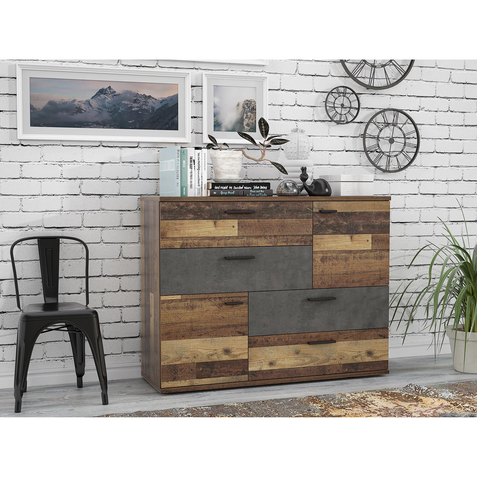 Sideboard - Old Wood Vintage - Beton-Optik - 125 cm