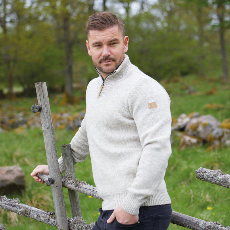 Ivanhoe Elm Coffee Bean half zip wollen heren trui