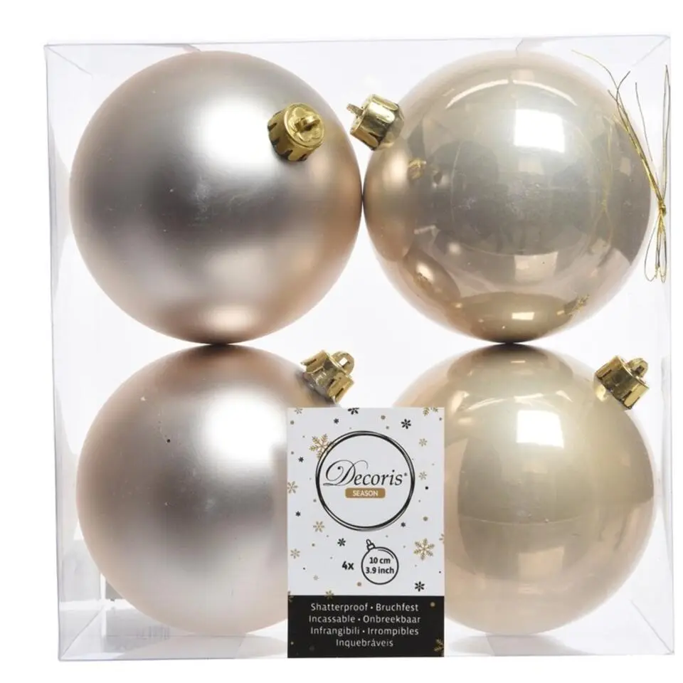 Decoris Kerstballen - 4x - licht champagne - 10 cm - kunststof