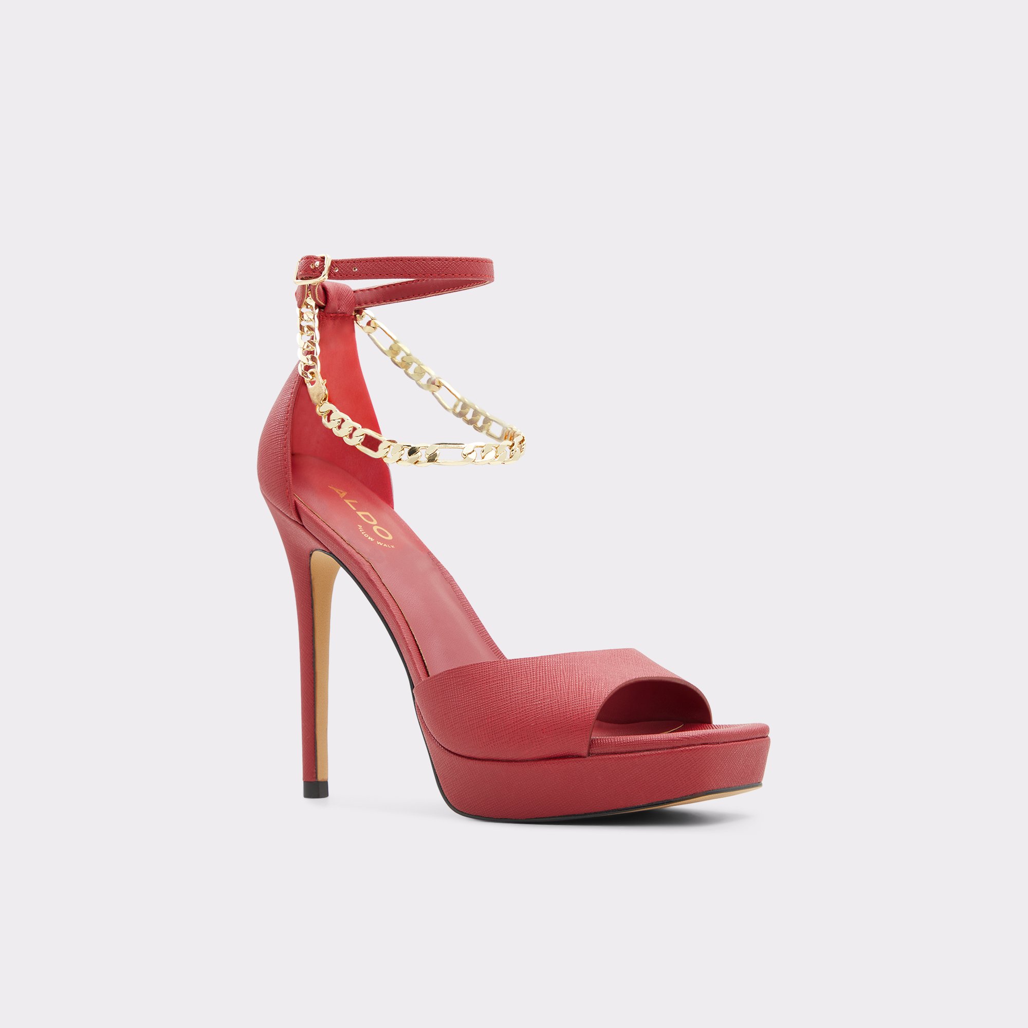 Prisilla Red Synthetic Embossed Women Heeled sandals