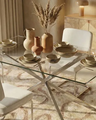 Eettafel CORA Zilver 90 cm Veiligheidsglas 160 cm