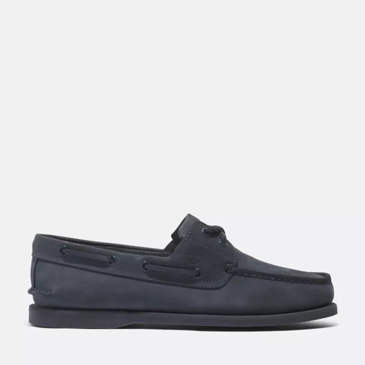 Chaussures bateau classique en cuir pour homme en bleu foncé