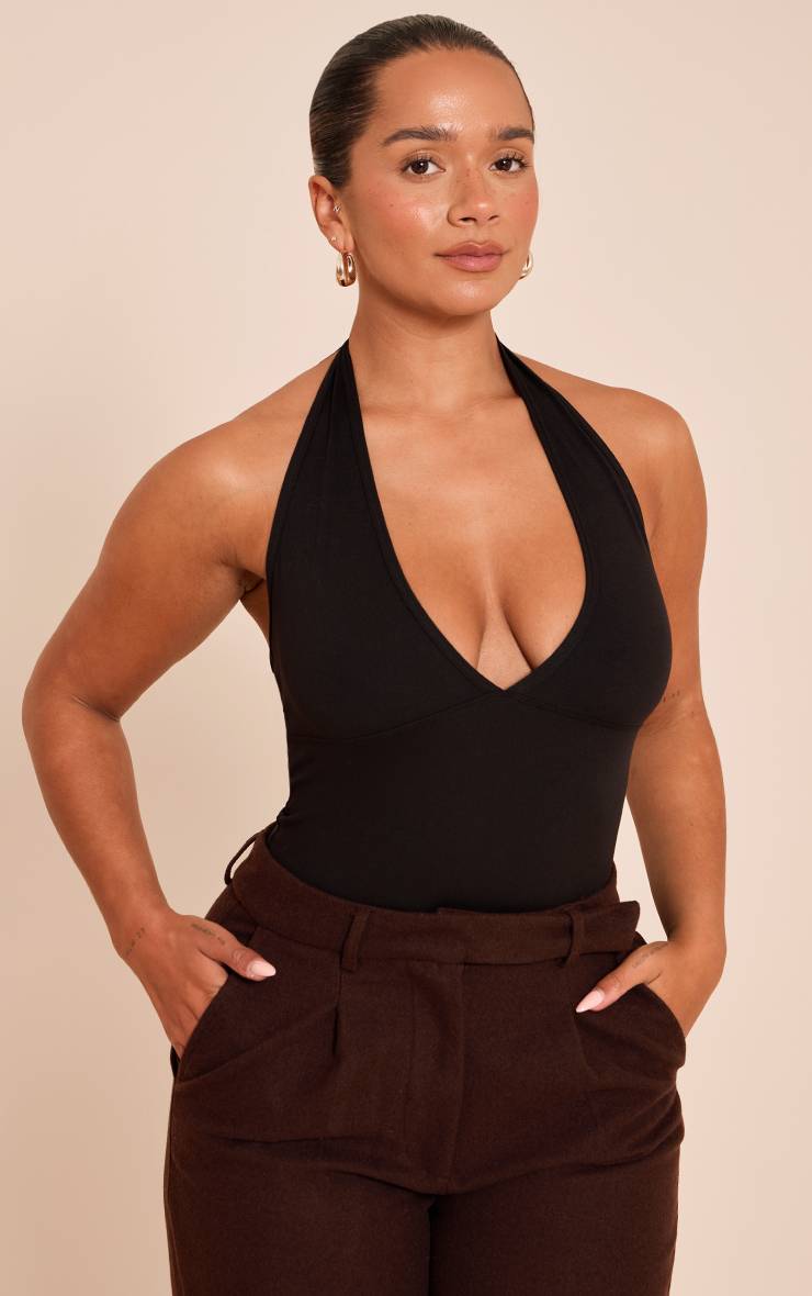 Noir Body Sculptant À Encolure Américaine