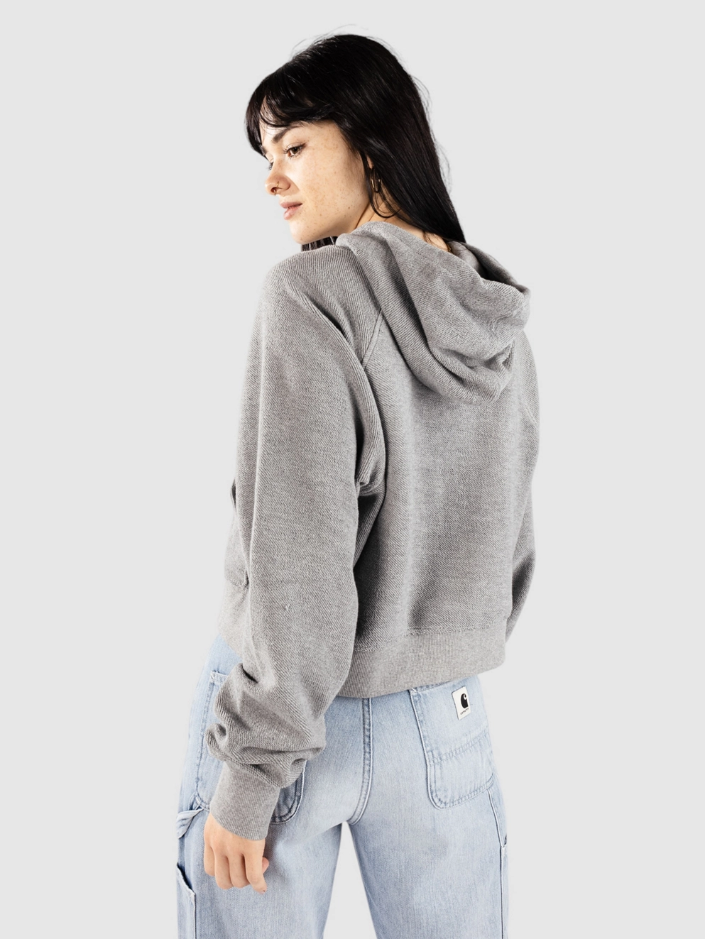 Ninth Hall Boxy Crop Reverse Terry Hoodie grey