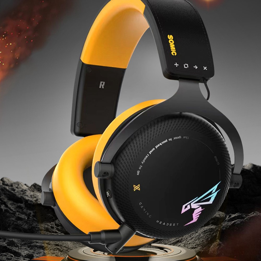 Kabelloser USB Over-Ear Gaming Kopfhörer mit RGB LED Stereo Sound Headset   Mikrofon   3.5mm Klinke Anschluss (600 mAh) - Schwarz / Gelb
