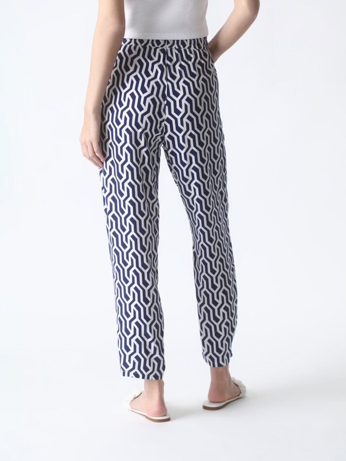 Calças fluidas estampadas - Azul escuro