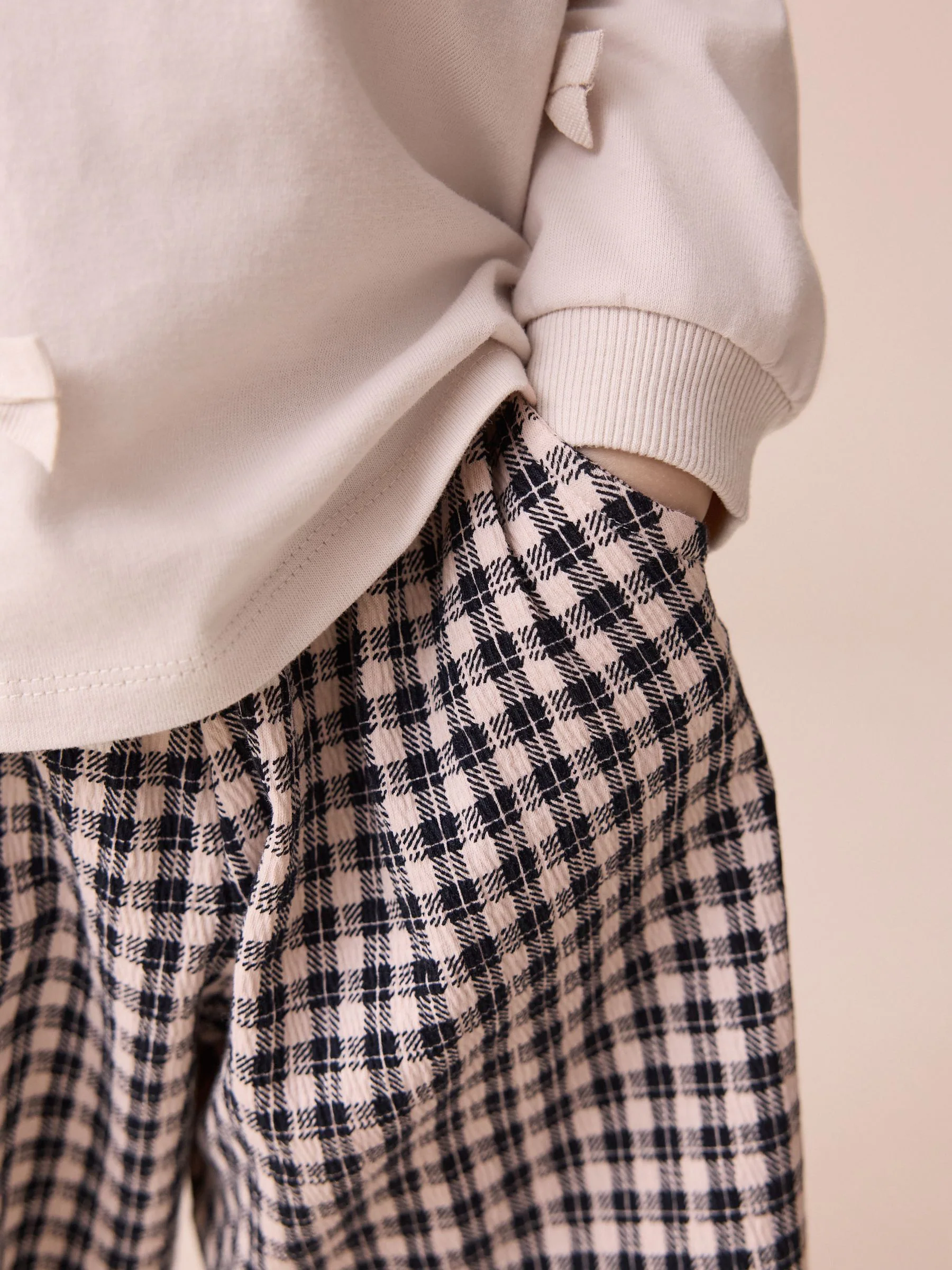 Zwarte/witte gingham-ruit - Broek met structuur en wijde kortere pijpen (3mnd -7jr)