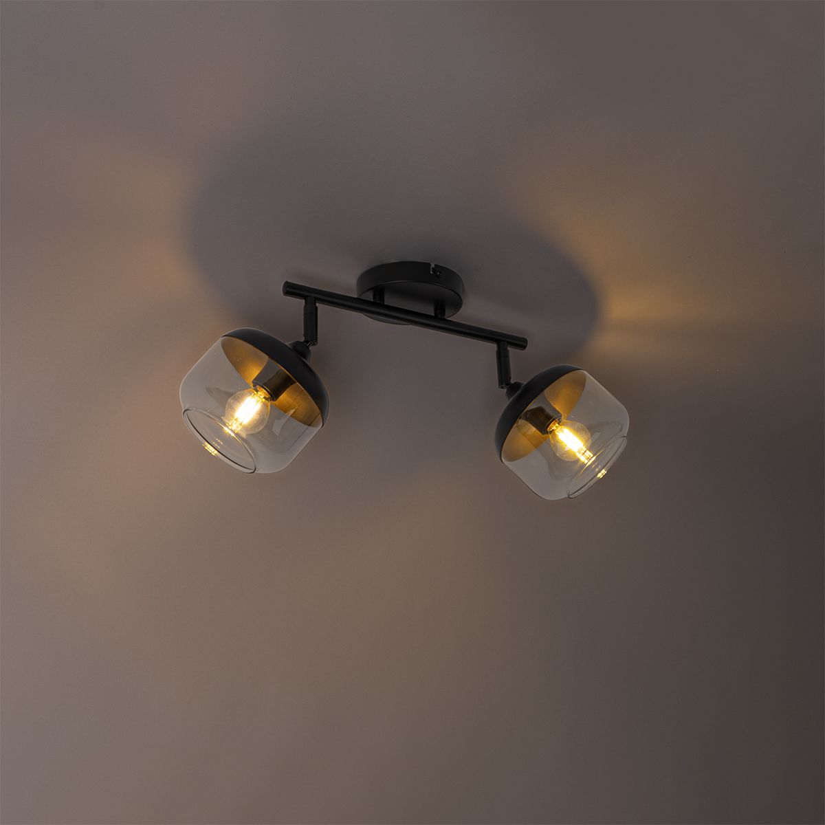 Design spot zwart met goud en smoke glas 2-lichts - Kyan
