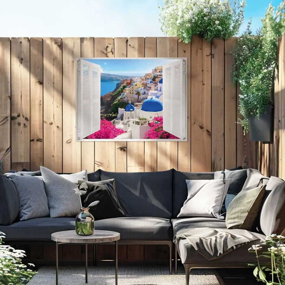 Tuinposter Santorini - 60x80cm - Blauw