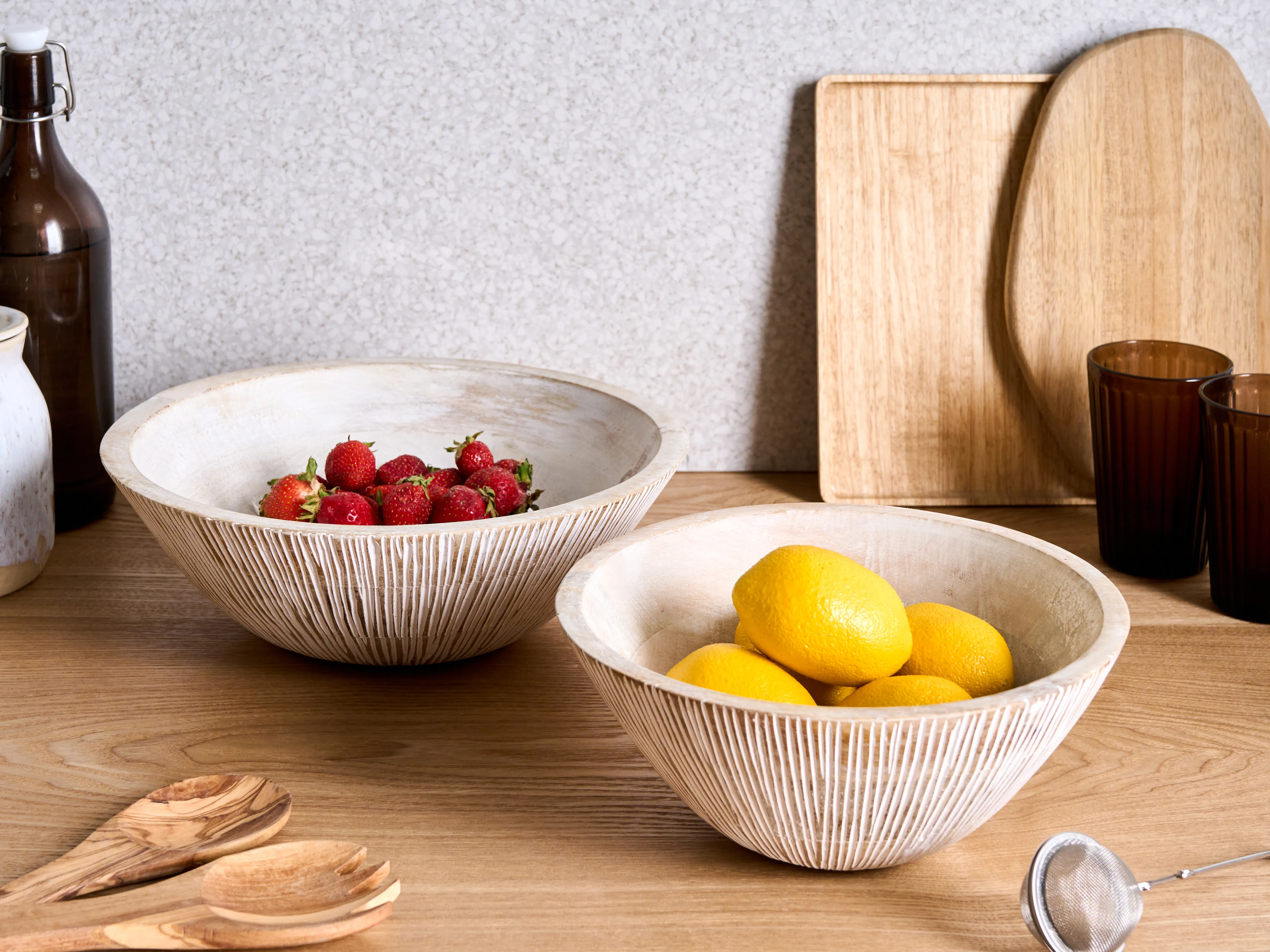 Set van 2 decoratieve schalen SIWA Mangohout Lichtbruin