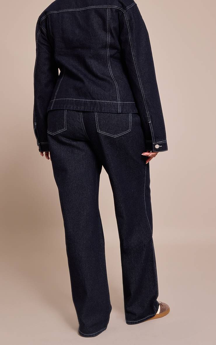 Raw Indigo Wash Jean Droit Taille Haute En Denim Indigo Brut Grande Taille