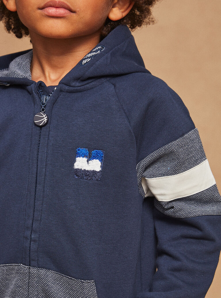 Sweat à capuche bleu marine et gris foncé