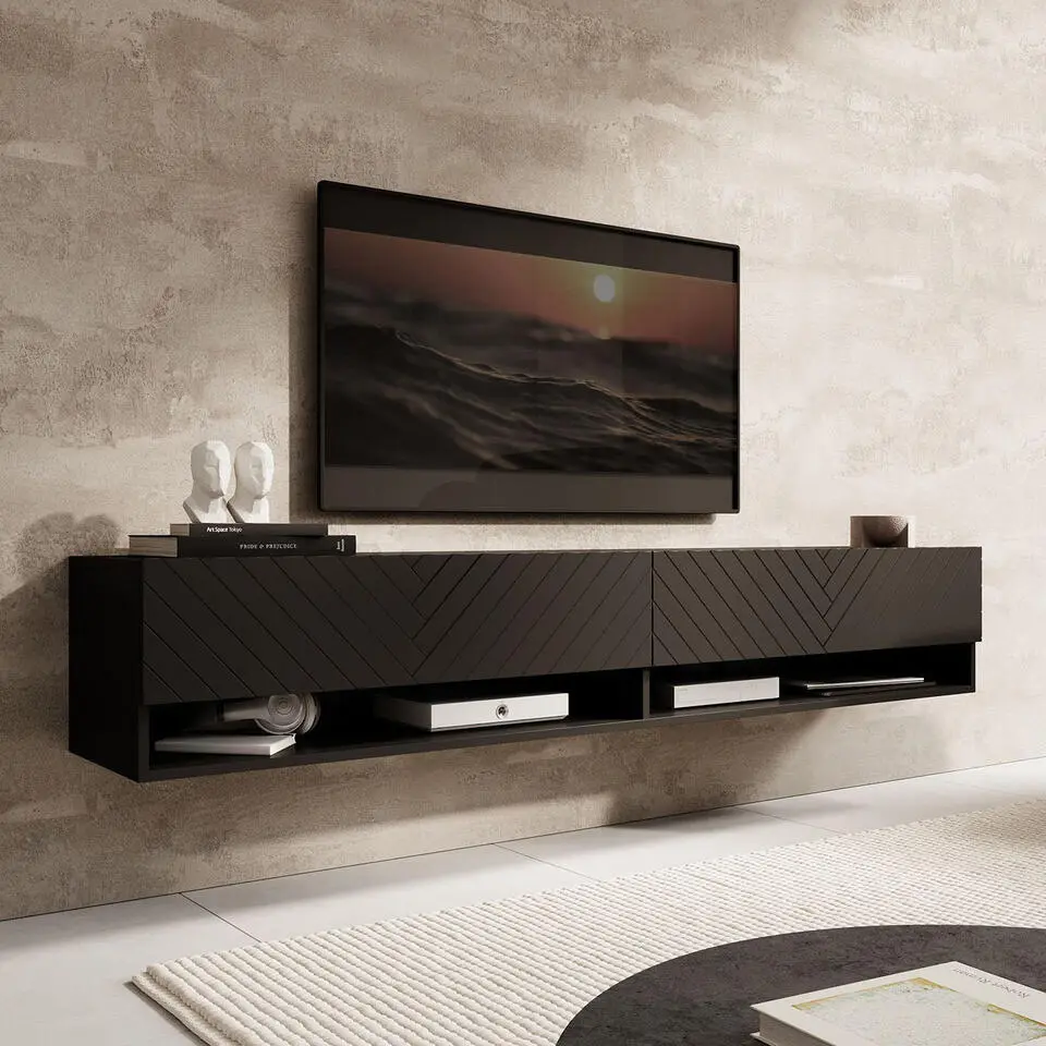 Meubella - TV-Meubel Asino - Zwart Visgraat - 180 cm