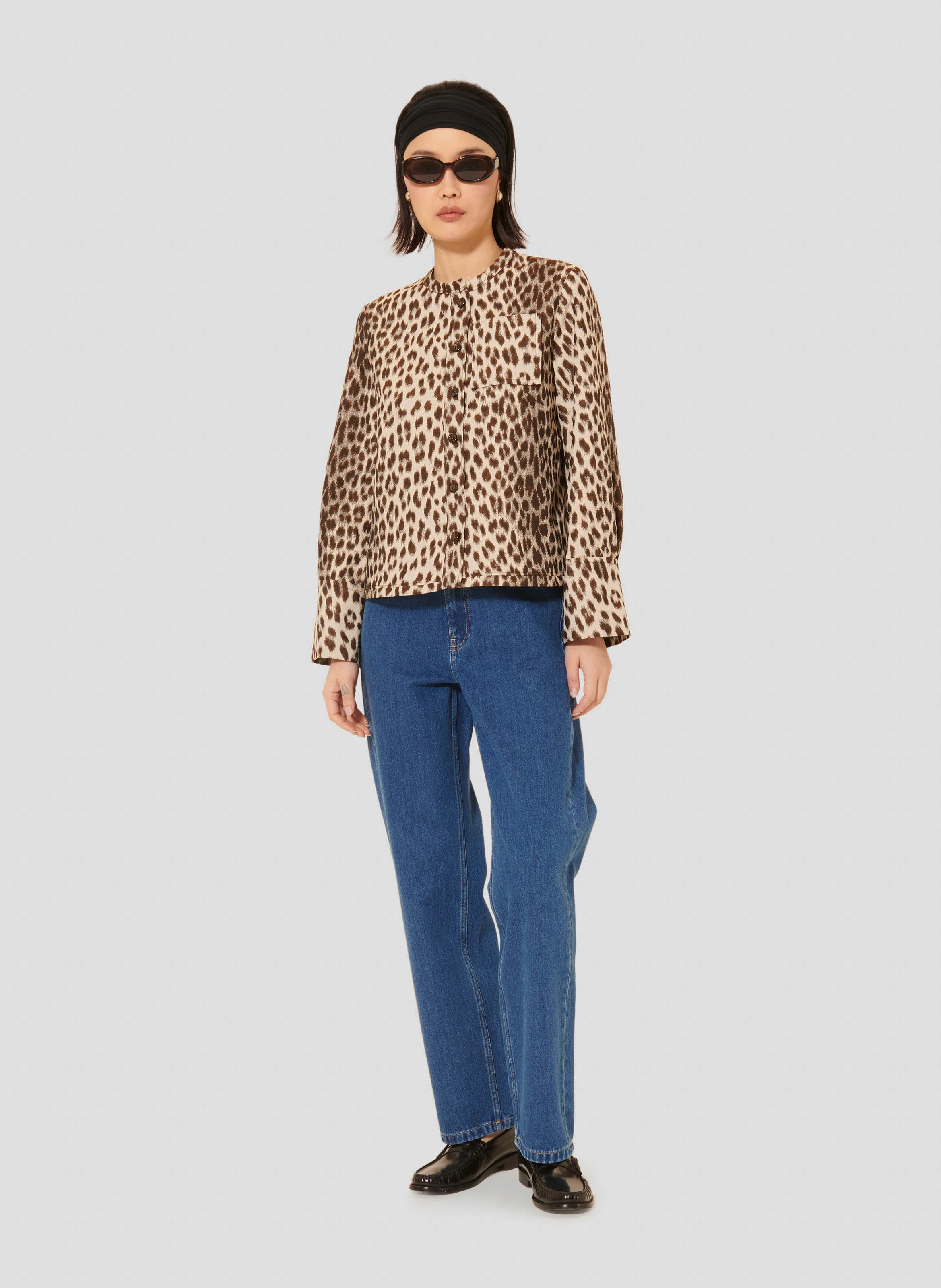 COCO - Chemise col rond imprimé léopard | Marron