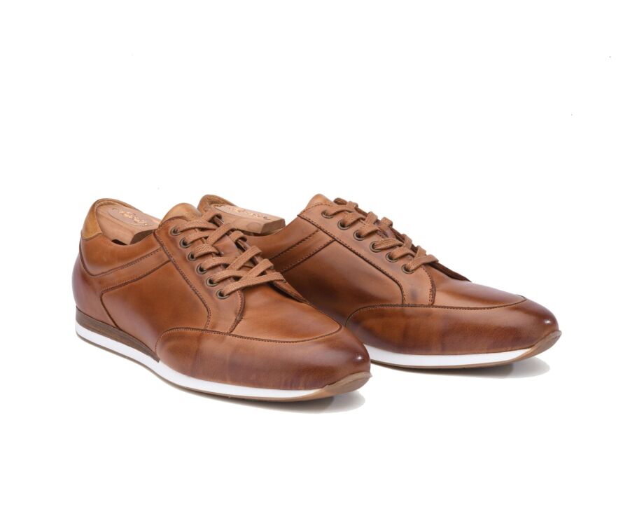 Sneakers homme cuir Châtaigne Patiné - BELBARA