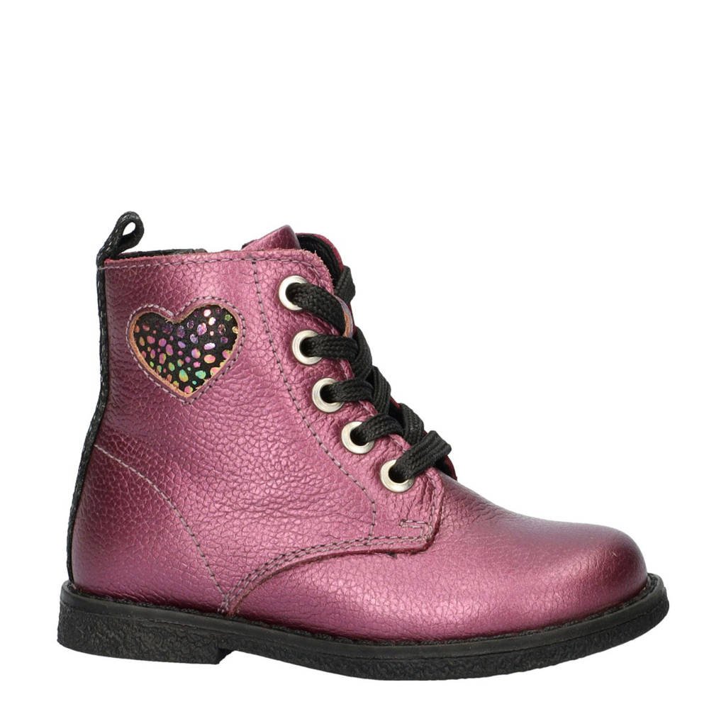 Nelson Kids leren veterboots paars metallic