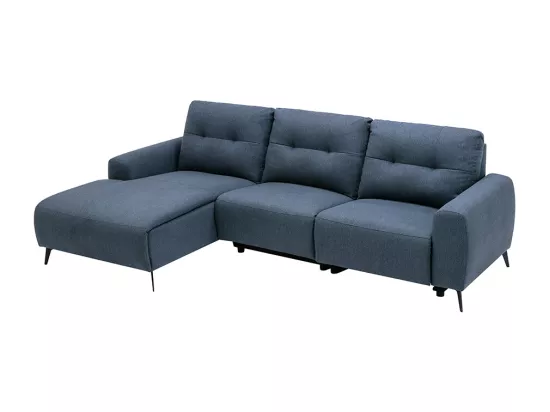 Canapé d'angle gauche relax électrique en tissu chiné bleu NERUDA