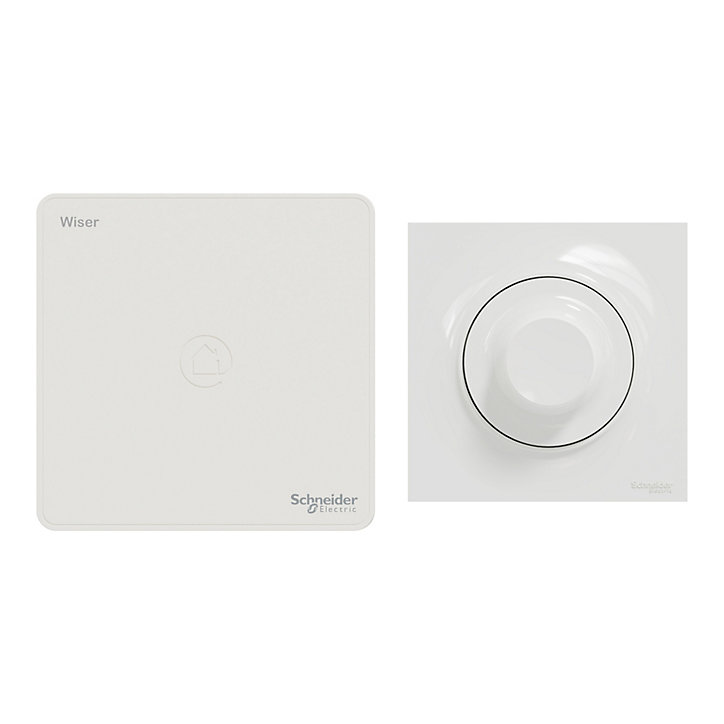 Kit éclairage avec variateur rotatif + passerelle wifi + plaque de finition simple Schneider Electric Odace Wiser blanc