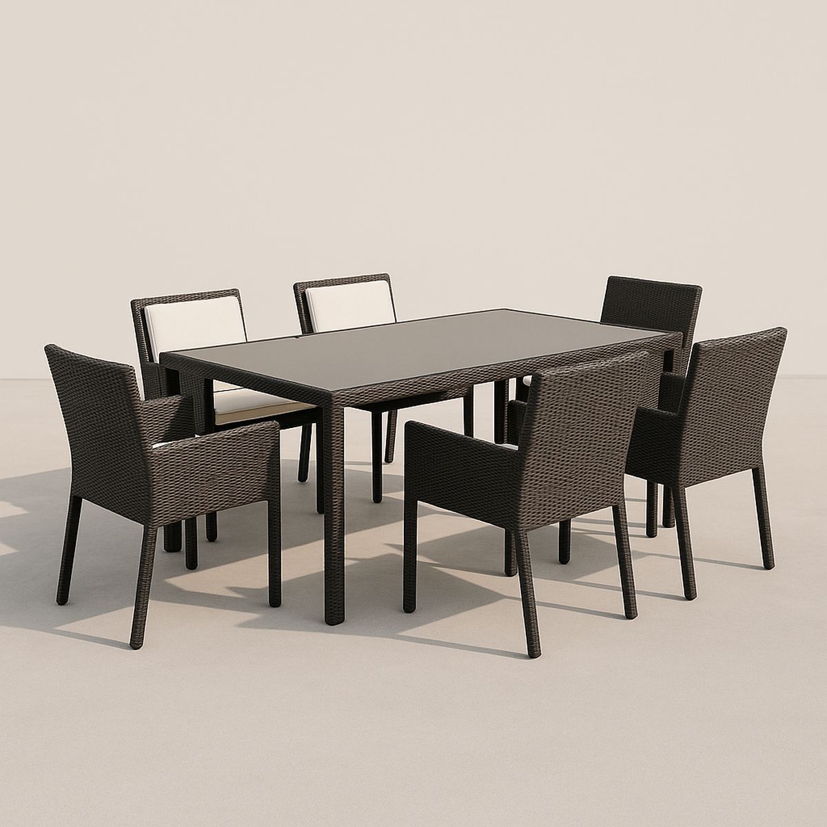 Gartentischset Rattan Braun mit Glasplatte 150x90x75 cm 6 Stühle