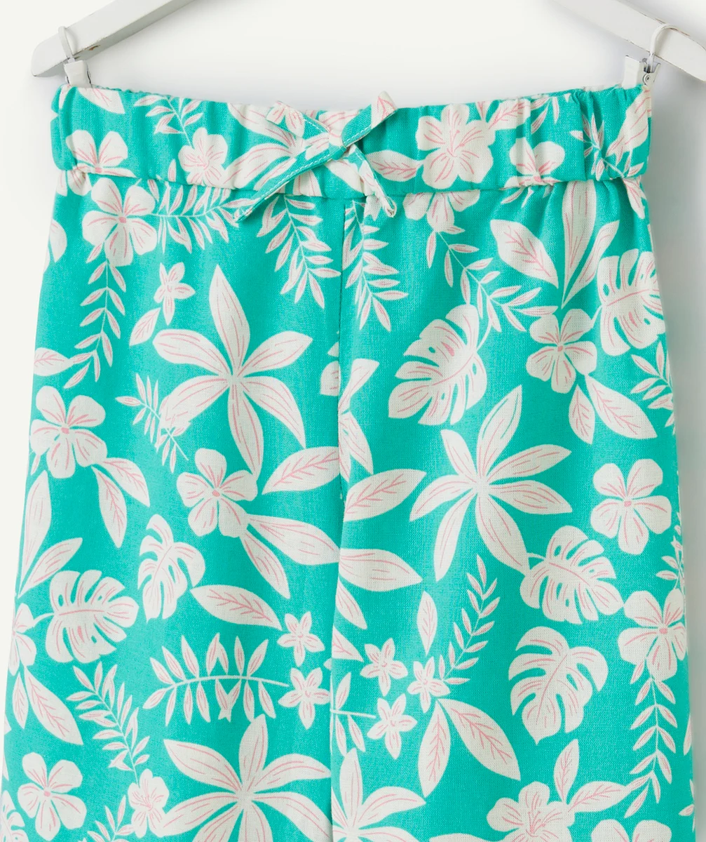 pantalon large fille imprimé hawaïen vert