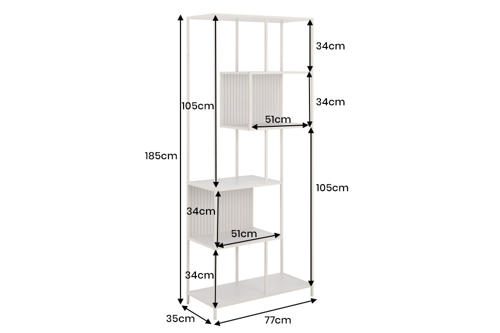 Modernes Bücherregal SLIM LINE 185cm champagner beige Metallgestell sechs Regalböden