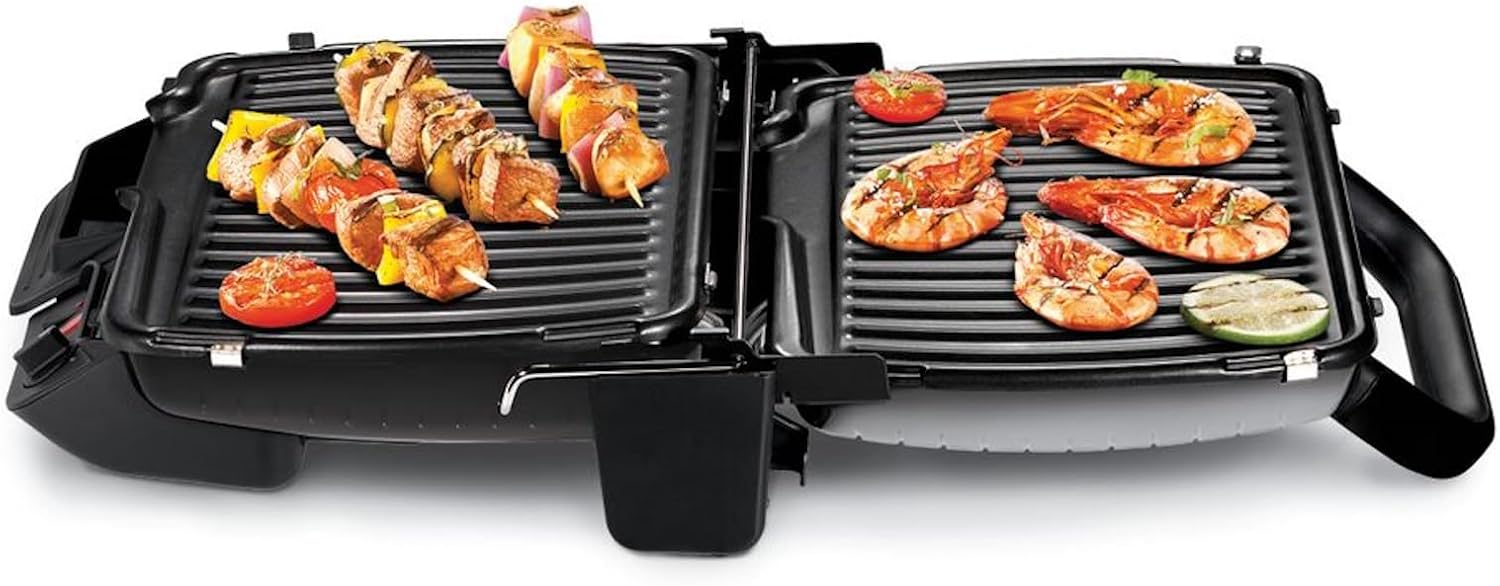 Tefal 3in1 Kontaktgrill, mit Überback-Funktion, doppelte Grillfläche wenn aufgeklappt als Tischgrill/BBQ, Sandwich, Steak, Panini, regelbarer Thermostat, antihaftbeschichtet, Grau, GC3060