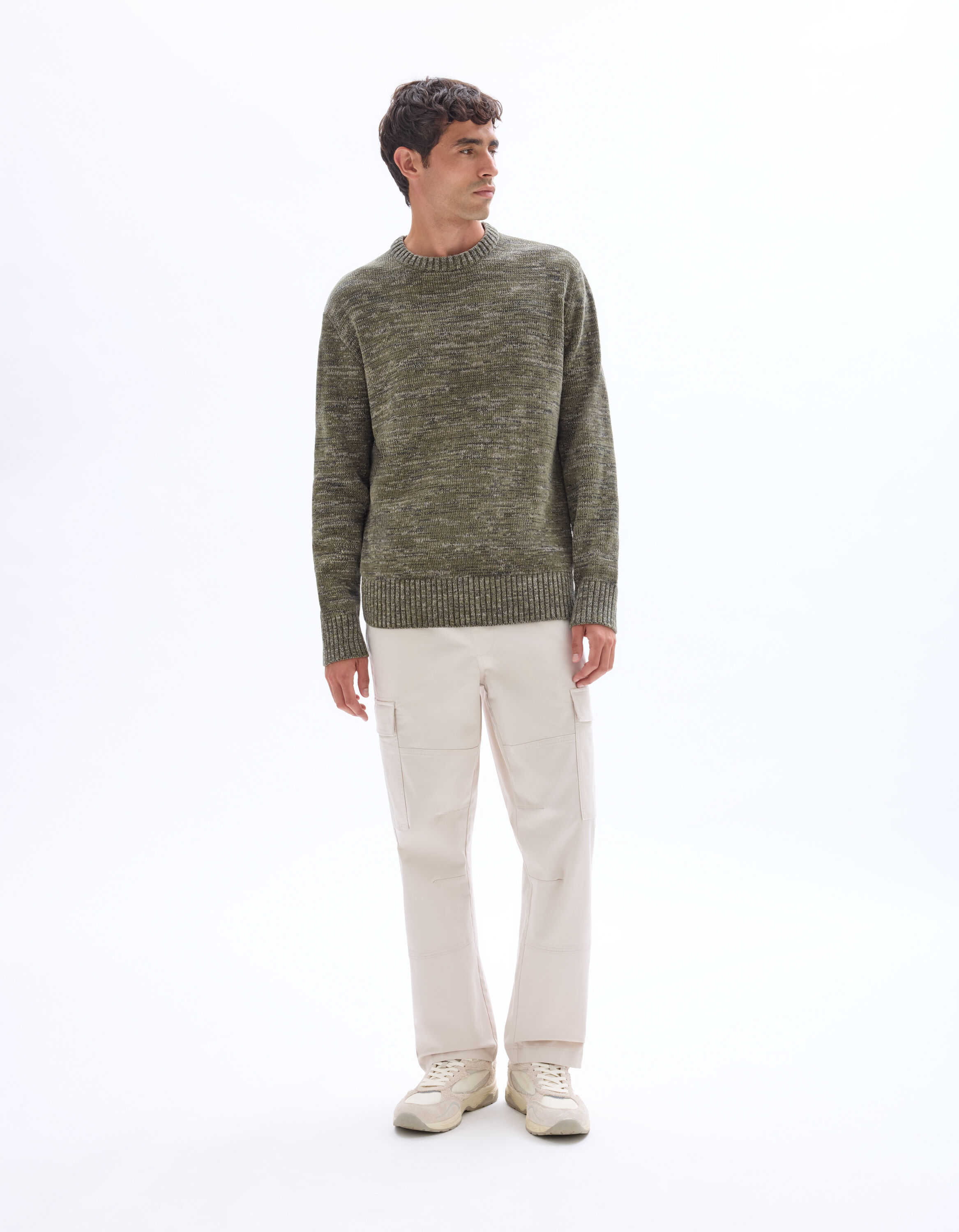 Pull col rond 100% coton de chenille - kaki