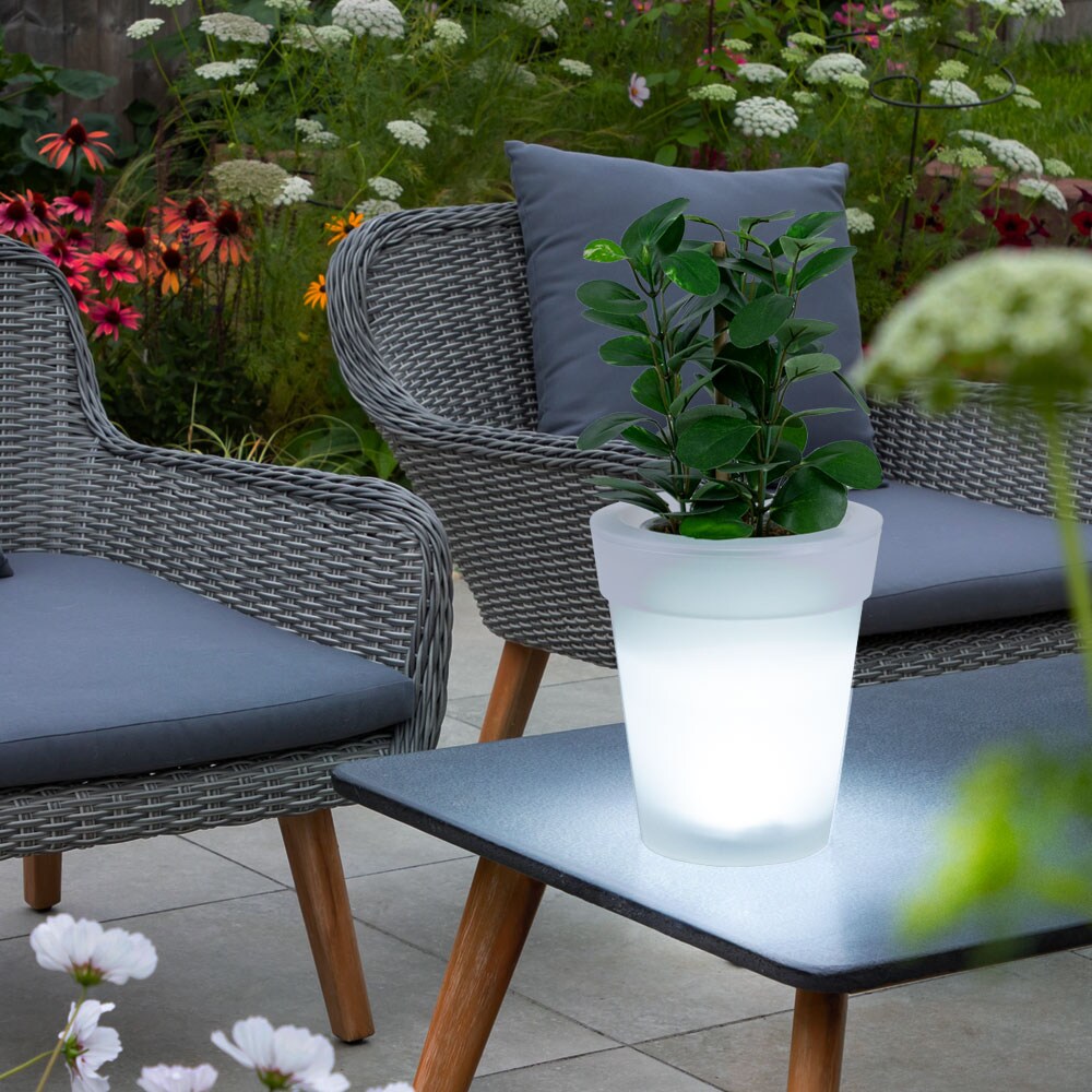 LED Solarleuchte, Blumentopf, weiß-satiniert, 17 cm
