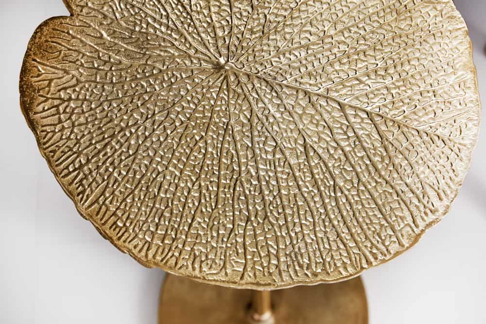 Handgearbeiteter Design Beistelltisch ABSTRACT LEAF 40cm gold