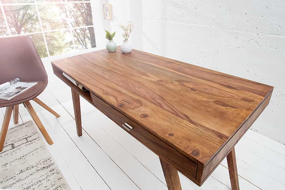 Design Schreibtisch RETRO 120cm braun Sheeshamholz stone finish Design Klassiker