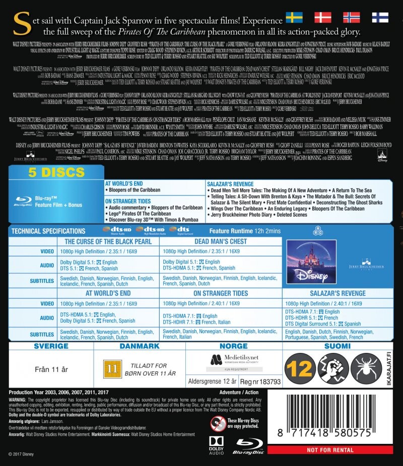 Pirates Of The Caribbean 1-5 - Blu-Ray