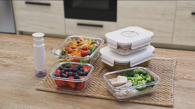Lot de 3 boîtes alimentaires sous vide en verre   dateur et pompe intégrés Aspifresh