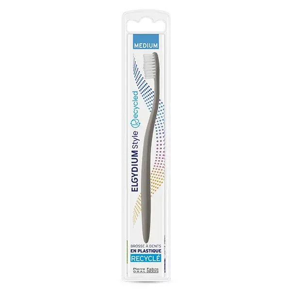 Escova de dentes Elgydium Style em plástico reciclado cinza médio