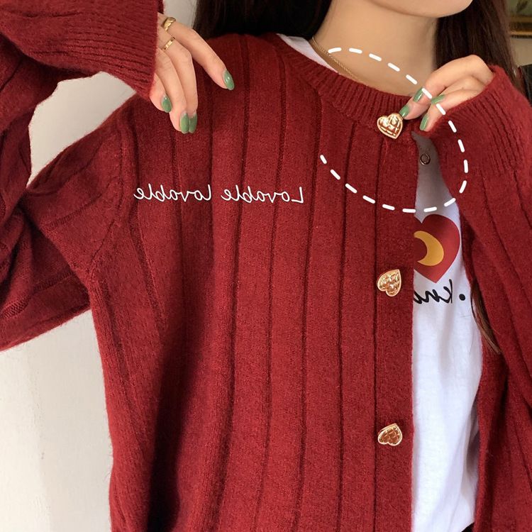 Bamela - Effen Cardigan met Hartjesknoop