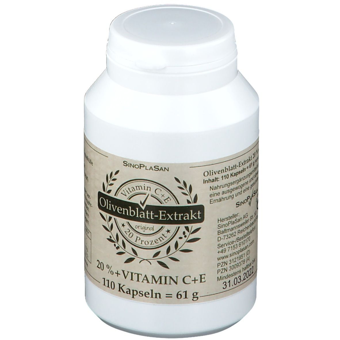 SinoPlaSan Olivenblatt-Extrakt 20% + Vitamin C+E Kapseln