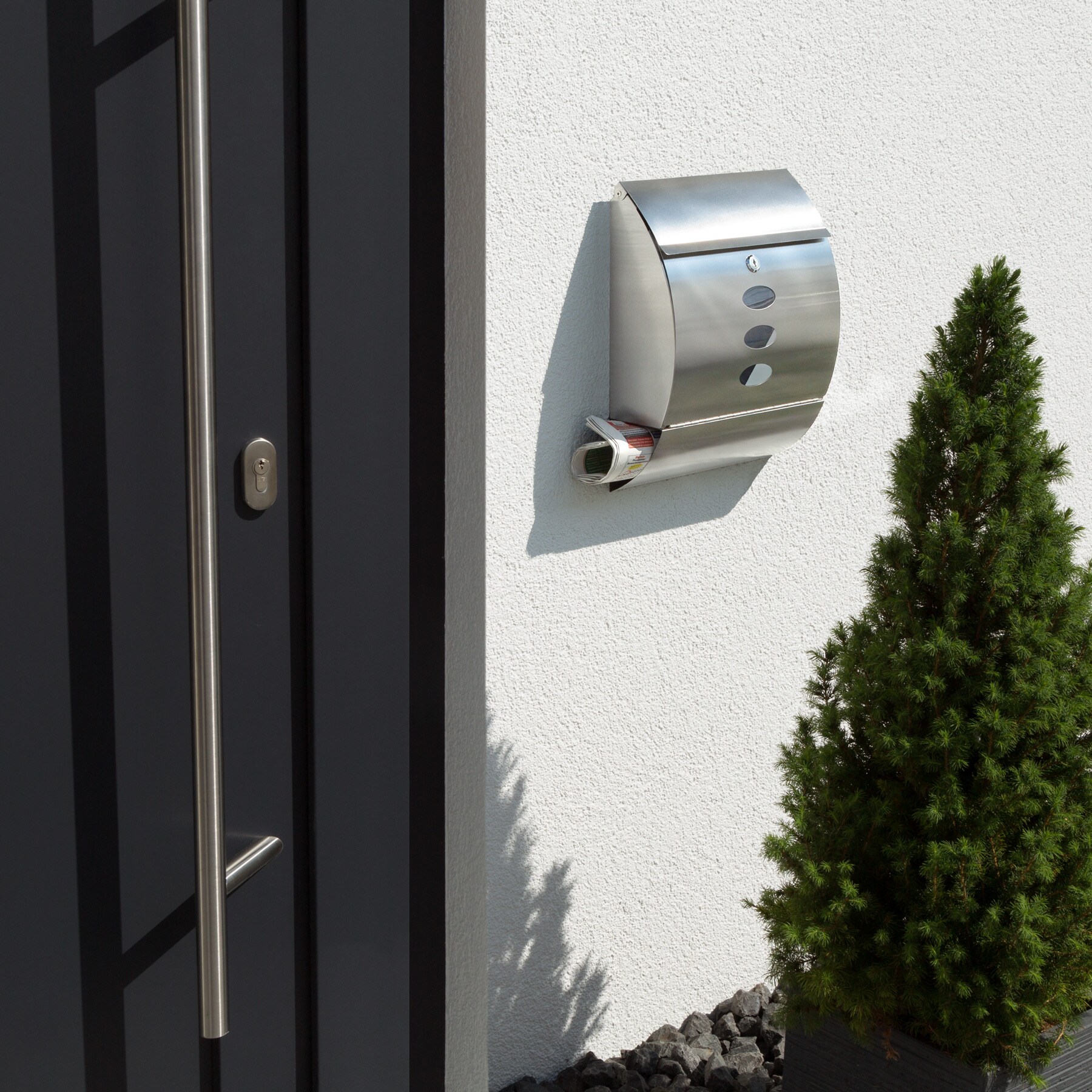 tectake® Briefkasten, rund, aus Edelstahl, 3 Sichtfenster, 300 x 120 x 395 mm